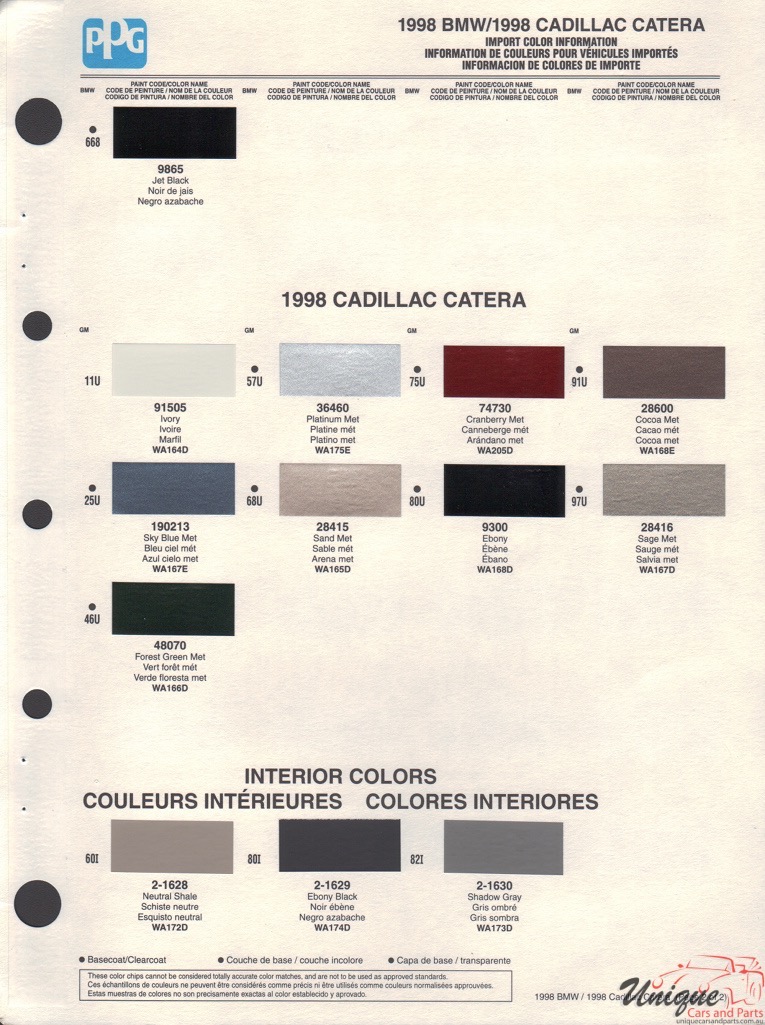 1998 Cadillac Paint Charts PPG 2